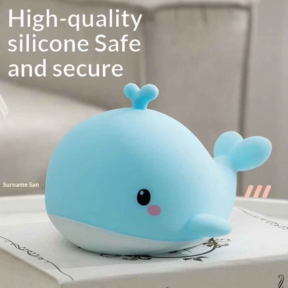 PP-D06 Whale Shape Night Light for Kids Room 3 Brightness Levels USB Rechargeable Touch Control Silicone Bedside Lamp - Blue - 7