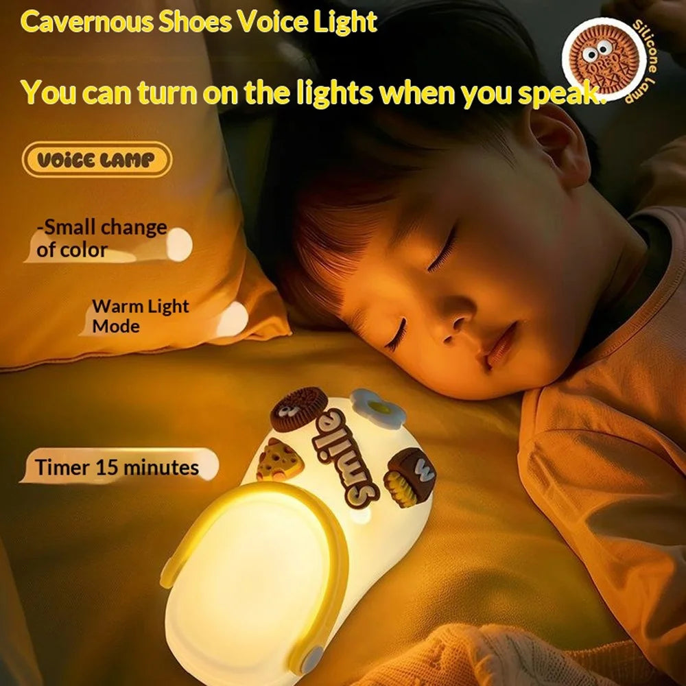 TW-L95 Clog Shoes Shape Tap Night Light with Timer Voice Control Bedside Atmosphere Lamp for Kids Room - 2