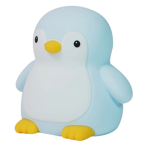 7 Color Changing Penguin Shape Silicone Night Light Tap Control Bedside Lamp with Timer for Children's Bedroom - Blue - 1