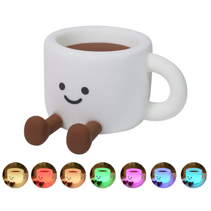Cute Coffee Cup Shape Night Light with Phone Stand Tap Control 7 Color Changing LED Bedside Lamp - 1