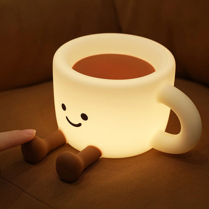 Cute Coffee Cup Shape Night Light with Phone Stand Tap Control 7 Color Changing LED Bedside Lamp - 2