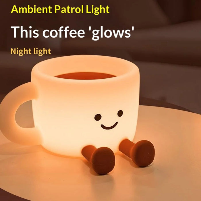 Cute Coffee Cup Shape Night Light with Phone Stand Tap Control 7 Color Changing LED Bedside Lamp - 6