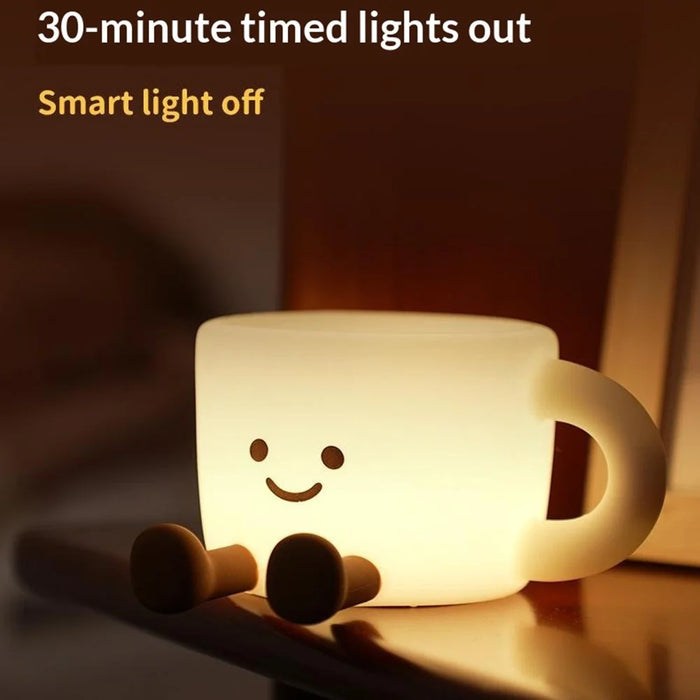 Cute Coffee Cup Shape Night Light with Phone Stand Tap Control 7 Color Changing LED Bedside Lamp - 7