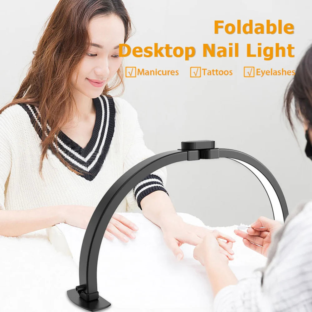 F-700 Crescent Shape Eye Protection Foldable Desktop Nail Light with Phone Clip for Nail Art / Eyelash Extension / Tattoo - US Plug/Large/Black - 2