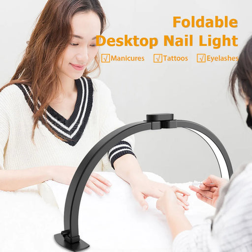 F-700 Crescent Shape Eye Protection Foldable Desktop Nail Light with Phone Clip for Nail Art / Eyelash Extension / Tattoo - US Plug/Large/Black - 2