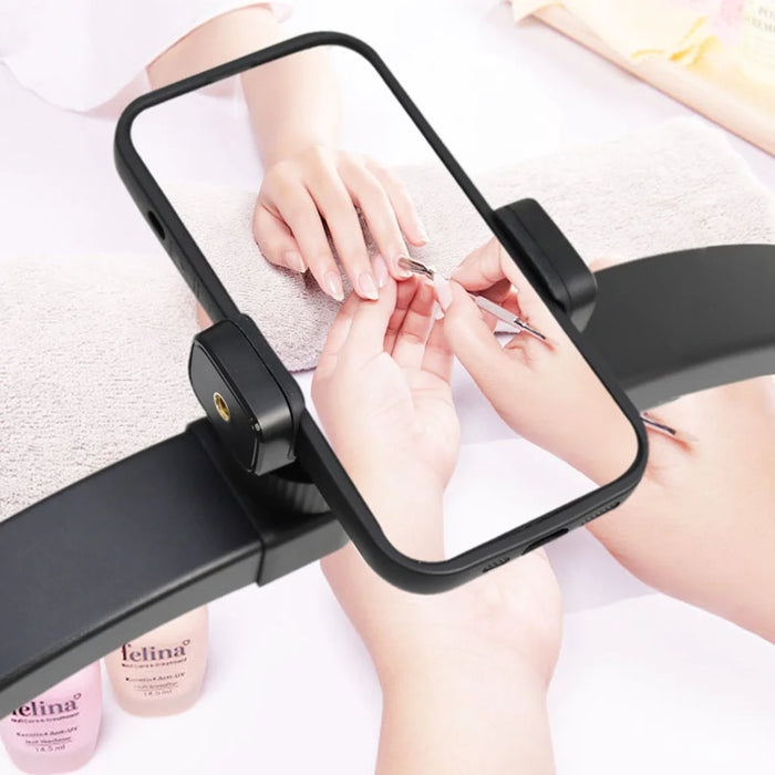 F-700 Crescent Shape Eye Protection Foldable Desktop Nail Light with Phone Clip for Nail Art / Eyelash Extension / Tattoo - US Plug/Large/Black - 3