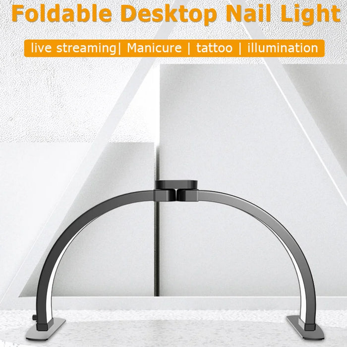 F-700 Crescent Shape Eye Protection Foldable Desktop Nail Light with Phone Clip for Nail Art / Eyelash Extension / Tattoo - US Plug/Large/Black - 4