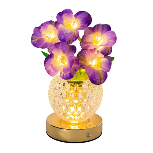 Simulated Cherry Blossom Glass Vase Night Light USB Touch Control 3 Color Dimmable Ambient Table Lamp - Purple - 1