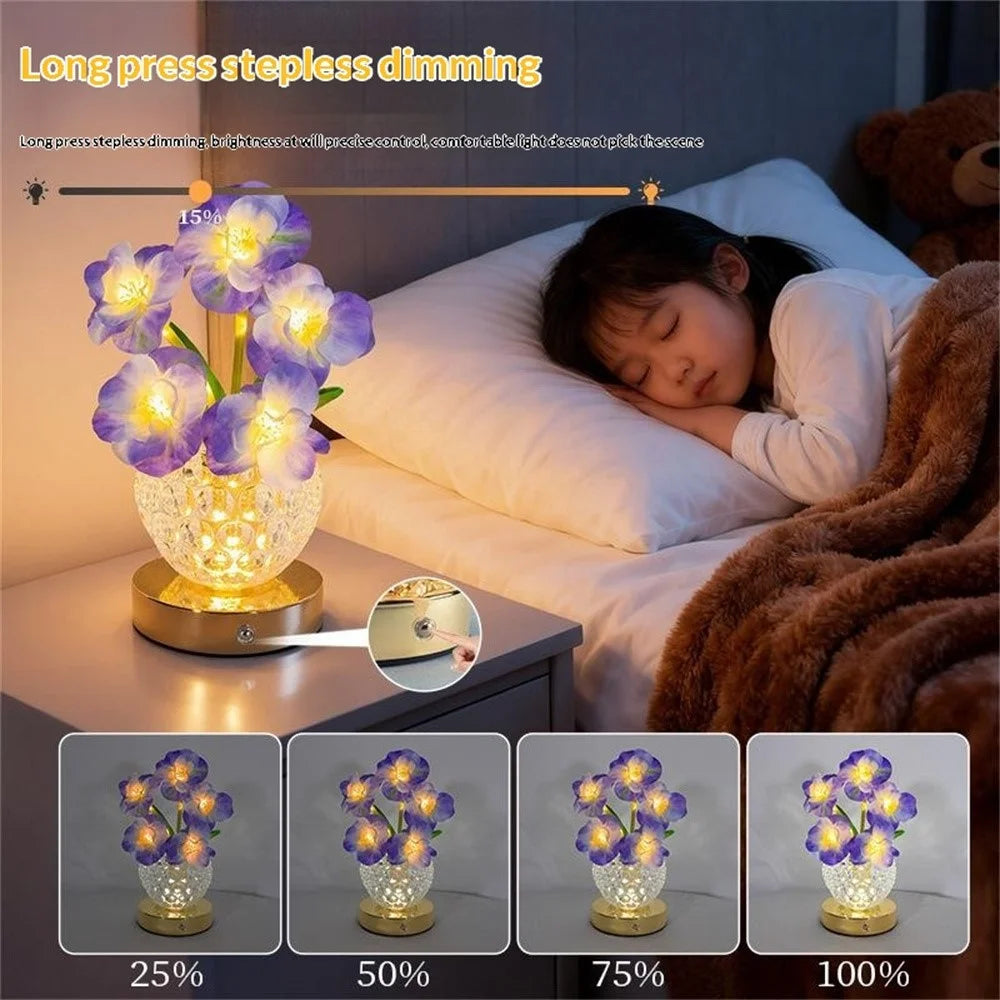 Simulated Cherry Blossom Glass Vase Night Light USB Touch Control 3 Color Dimmable Ambient Table Lamp - Purple - 4
