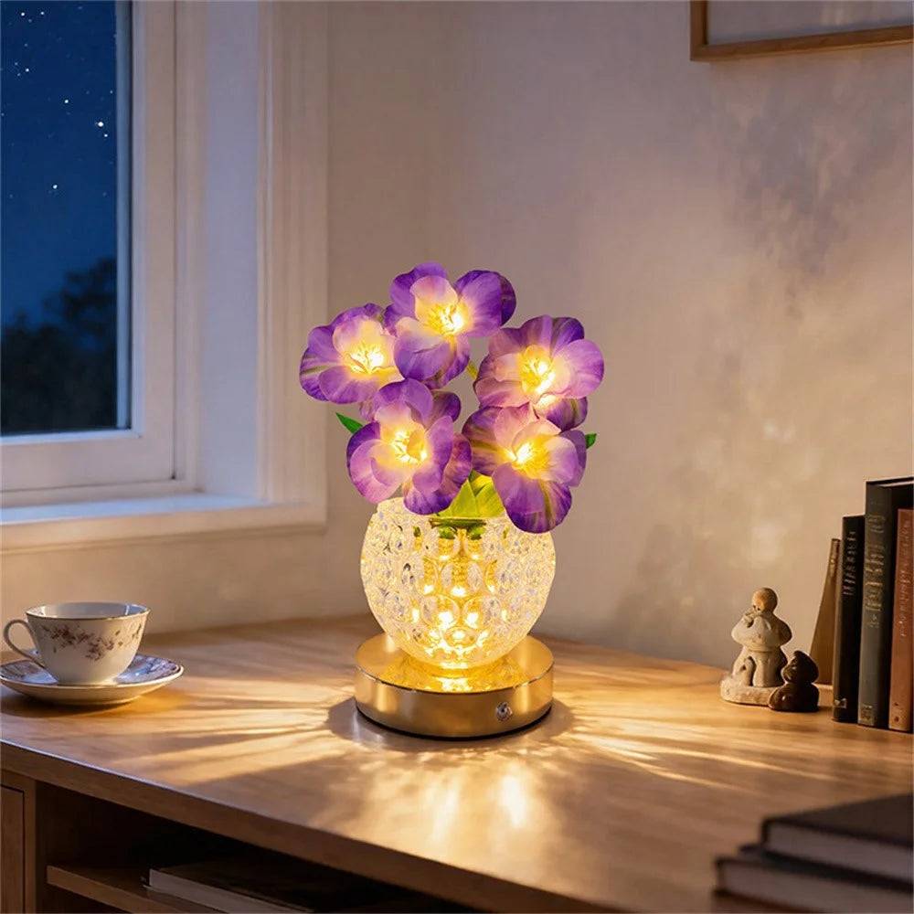 Simulated Cherry Blossom Glass Vase Night Light USB Touch Control 3 Color Dimmable Ambient Table Lamp - Purple - 5