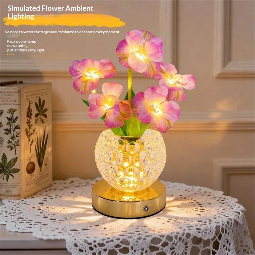 Simulated Cherry Blossom Glass Vase Night Light USB Touch Control 3 Color Dimmable Ambient Table Lamp - Purple - 6