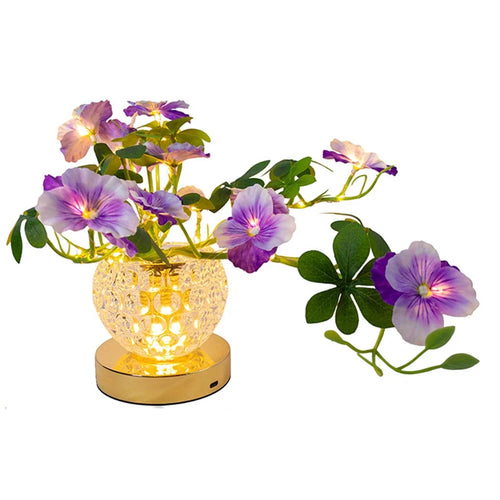 Pansy Glass Vase Ambient Light Home Decor Touch Control 3 Color Temperature USB Rechargeable Night Light - Purple - 1