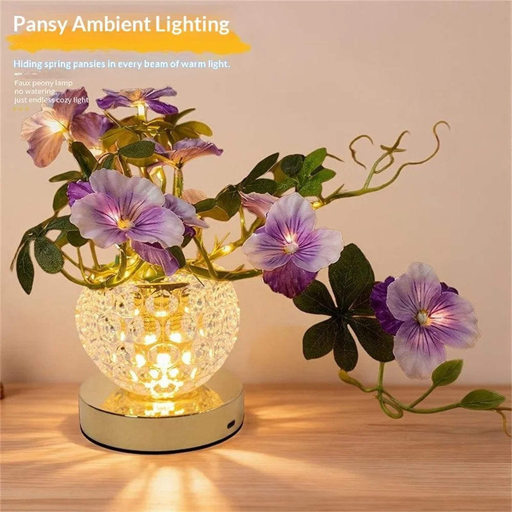 Pansy Glass Vase Ambient Light Home Decor Touch Control 3 Color Temperature USB Rechargeable Night Light - Purple - 5
