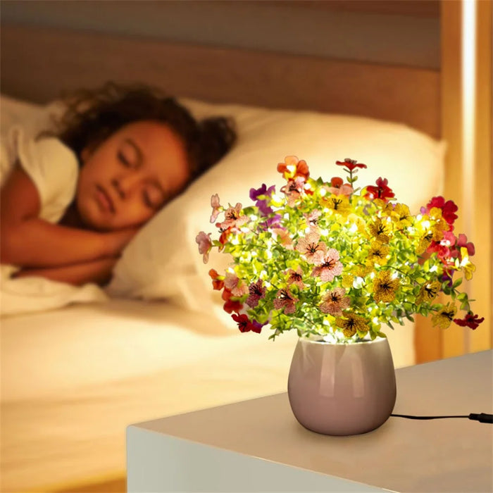 Glowing Violet Flower Pot Lamp Artificial Plant Table Light Ambient Decoration Desk Lamp For Home Dining - EU Plug - 3