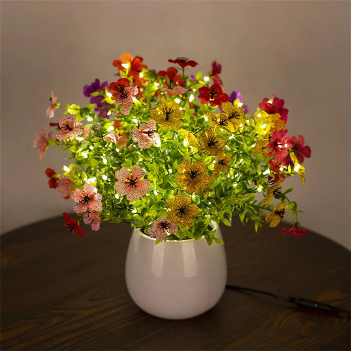 Glowing Violet Flower Pot Lamp Artificial Plant Table Light Ambient Decoration Desk Lamp For Home Dining - EU Plug - 4