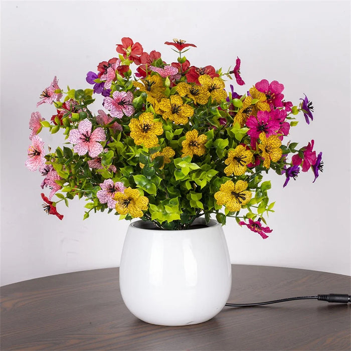 Glowing Violet Flower Pot Lamp Artificial Plant Table Light Ambient Decoration Desk Lamp For Home Dining - EU Plug - 6