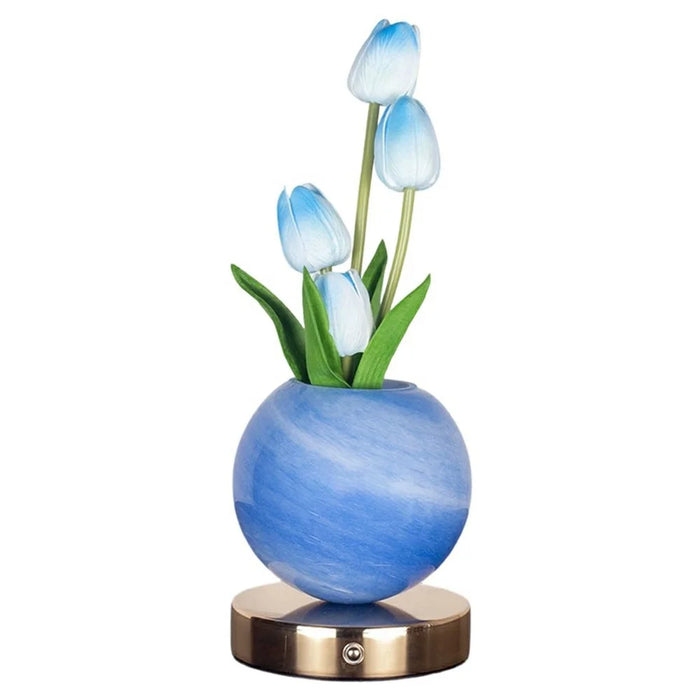 Tulip Night Light Dreamy Planet Table Lamp USB Atmosphere Light Touch Control 3 Color Adjustable For Bedroom - Blue - 1
