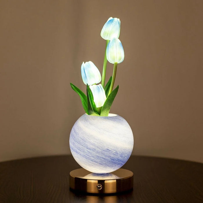 Tulip Night Light Dreamy Planet Table Lamp USB Atmosphere Light Touch Control 3 Color Adjustable For Bedroom - Blue - 2