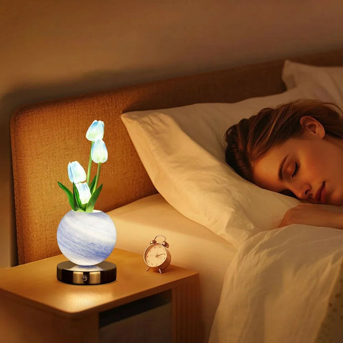 Tulip Night Light Dreamy Planet Table Lamp USB Atmosphere Light Touch Control 3 Color Adjustable For Bedroom - Blue - 3