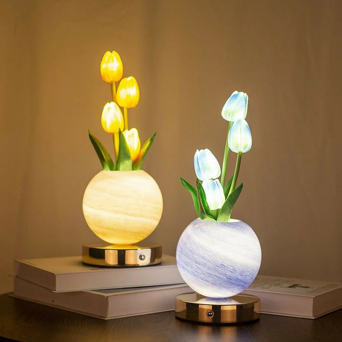 Tulip Night Light Dreamy Planet Table Lamp USB Atmosphere Light Touch Control 3 Color Adjustable For Bedroom - Blue - 4