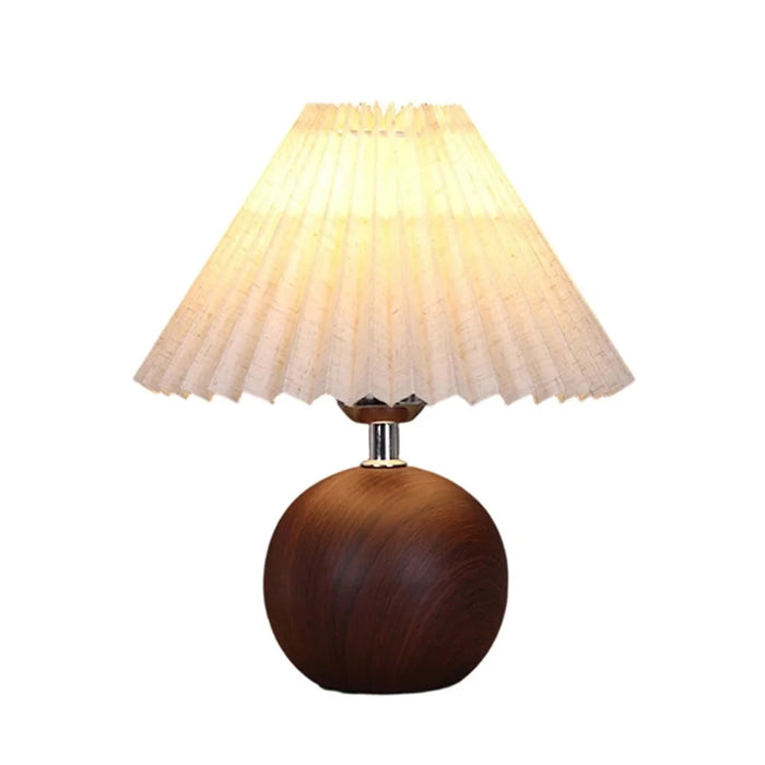 Pleated Table Lamp Bedroom Bedside Light Warm Romantic Simple Atmosphere Lamp 3 Color Dimming EU Plug - Walnut Grain (Linen Cover) - 1
