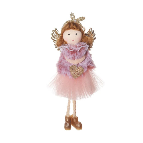 Christmas Angel Girl Ornament Doll with Tulle Dress Hanging Pendant Holiday Decor - Pink - 1