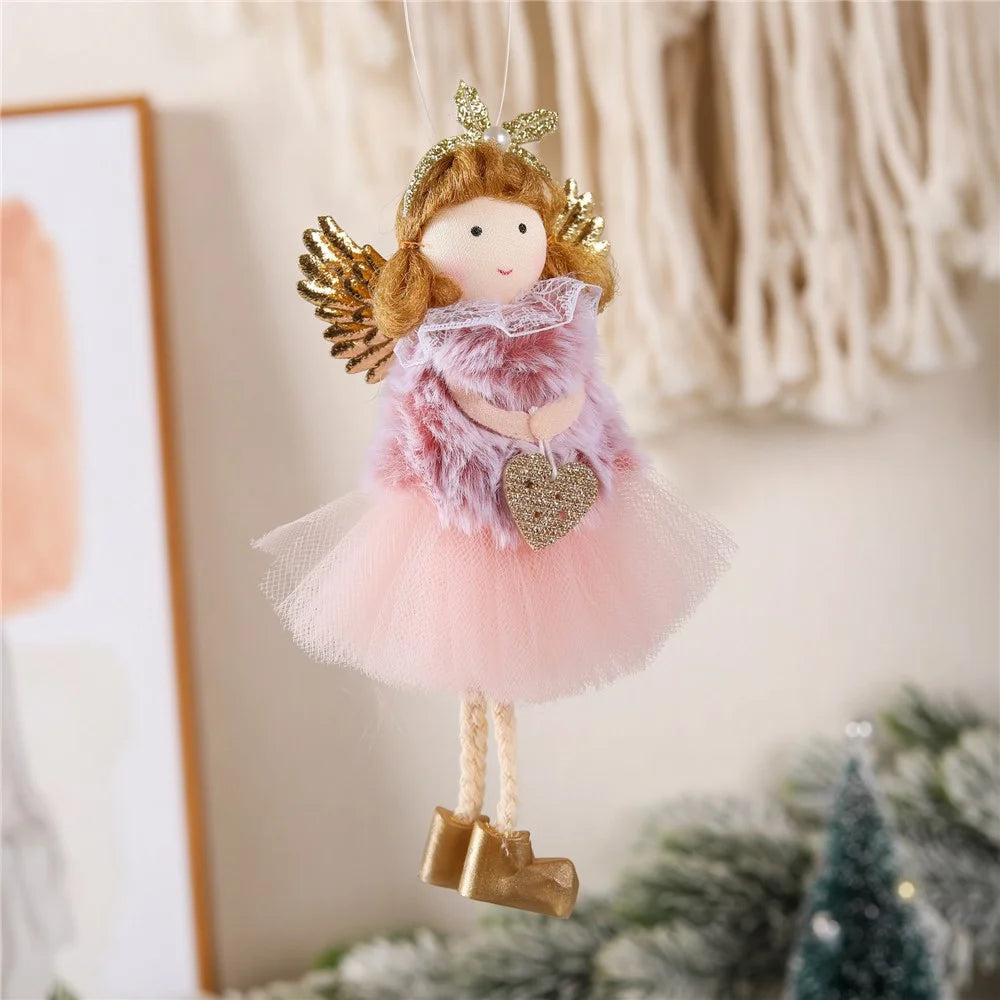 Christmas Angel Girl Ornament Doll with Tulle Dress Hanging Pendant Holiday Decor - Pink - 2
