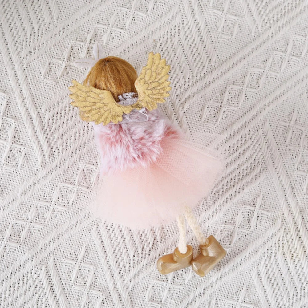 Christmas Angel Girl Ornament Doll with Tulle Dress Hanging Pendant Holiday Decor - Pink - 3