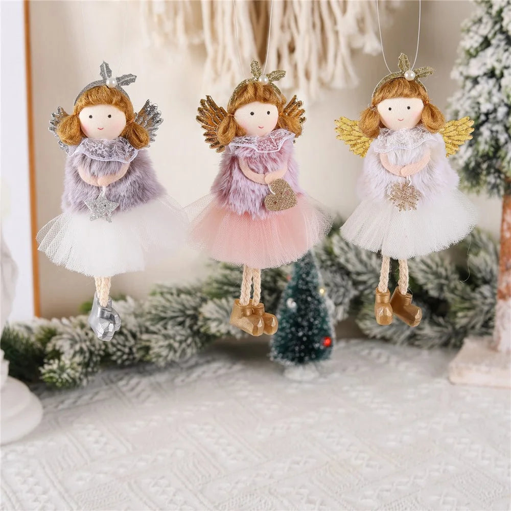 Christmas Angel Girl Ornament Doll with Tulle Dress Hanging Pendant Holiday Decor - Pink - 4
