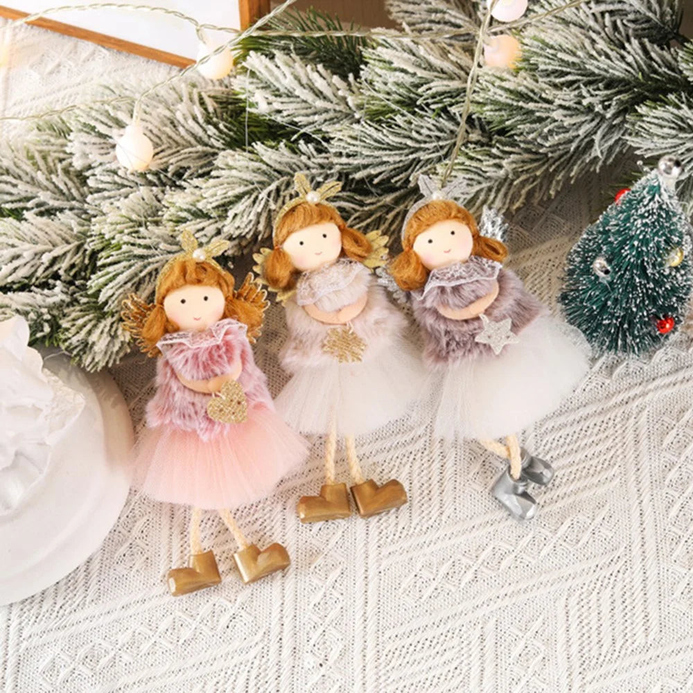 Christmas Angel Girl Ornament Doll with Tulle Dress Hanging Pendant Holiday Decor - Pink - 5