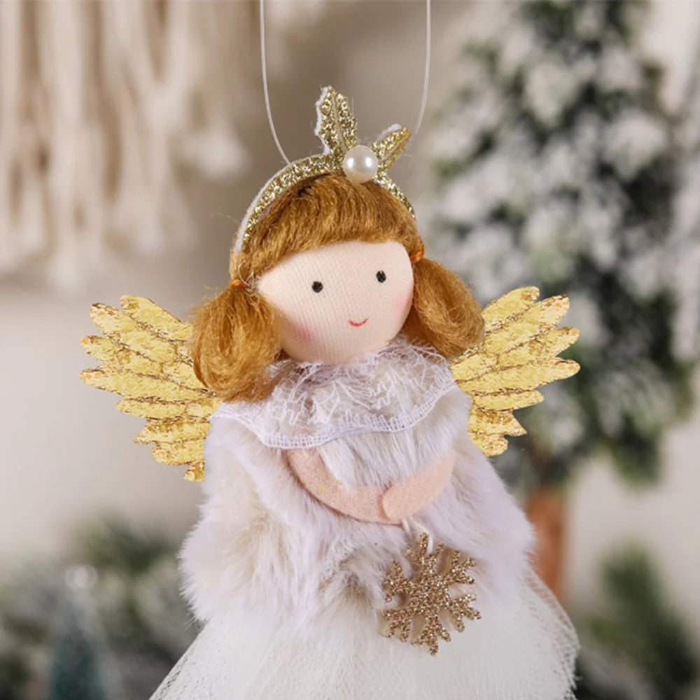 Christmas Angel Girl Ornament Doll with Tulle Dress Hanging Pendant Holiday Decor - Pink - 6