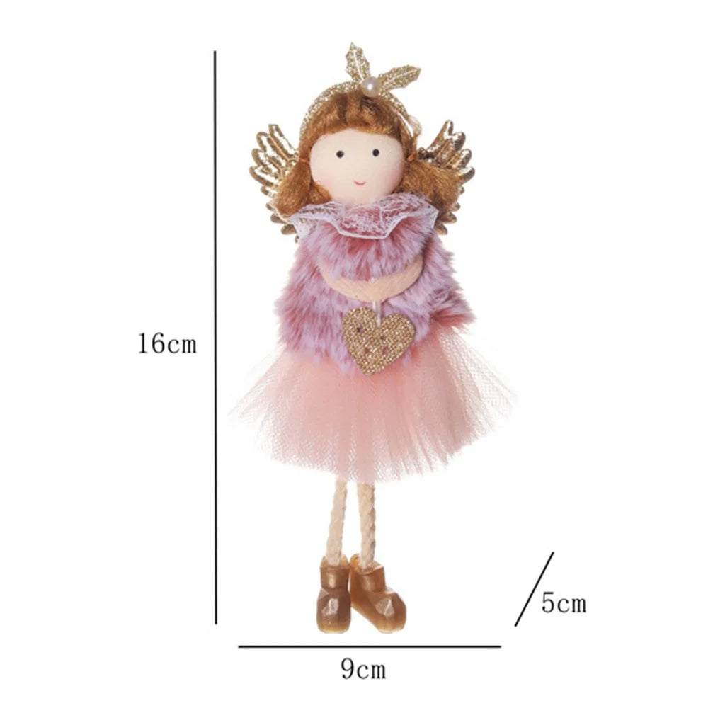 Christmas Angel Girl Ornament Doll with Tulle Dress Hanging Pendant Holiday Decor - Pink - 7
