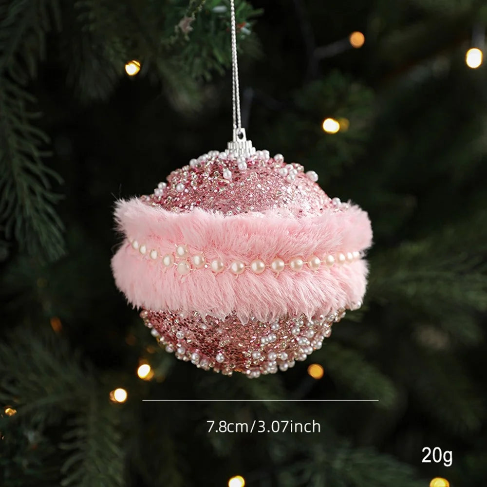 Pink Christmas Ball Ornament Fluffy Foam Xmas Tree Hanging Decoration DIY Party Decor - Style A - 1