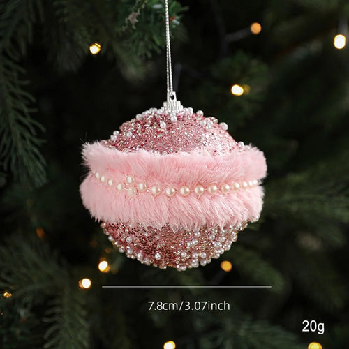 Pink Christmas Ball Ornament Fluffy Foam Xmas Tree Hanging Decoration DIY Party Decor - Style A - 1