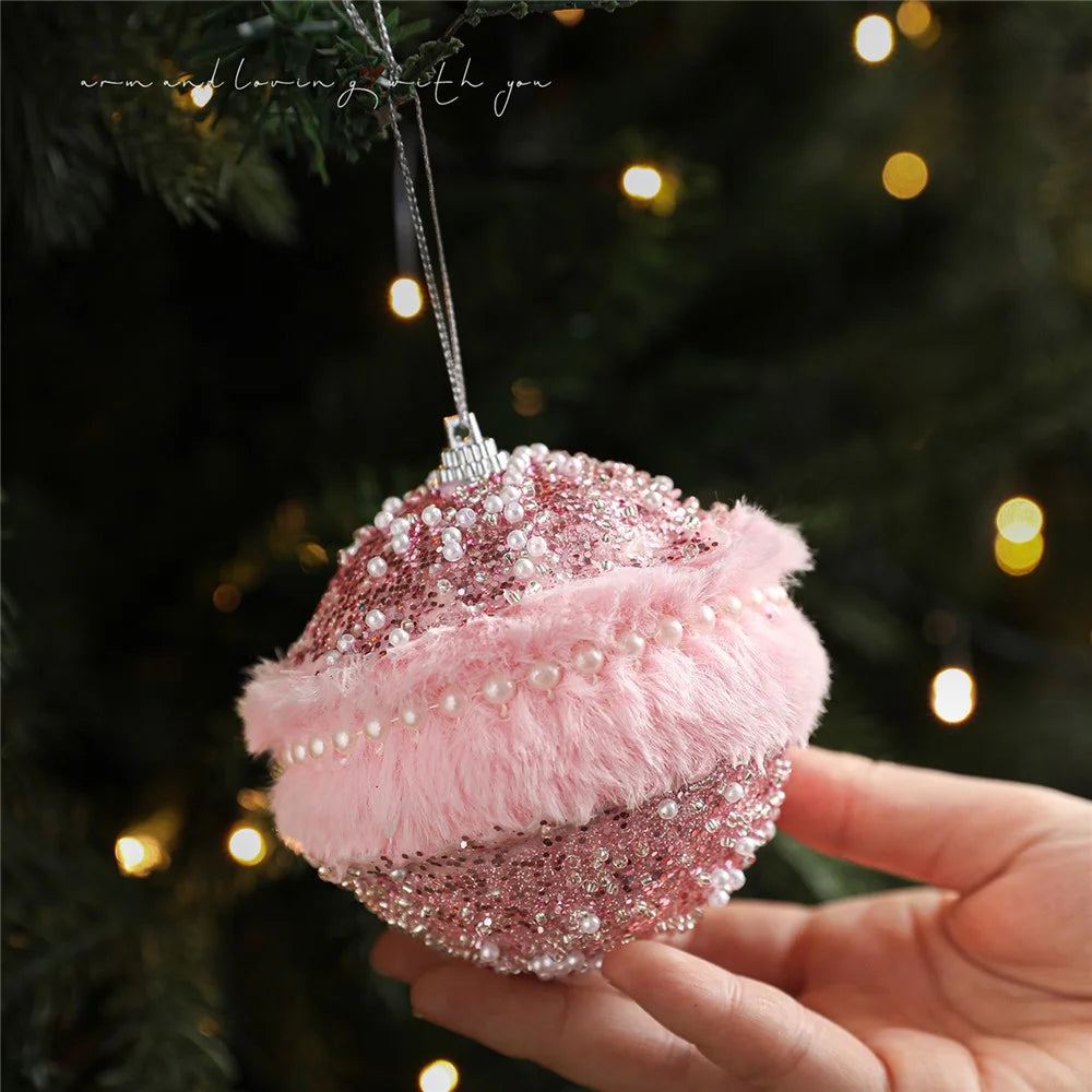 Pink Christmas Ball Ornament Fluffy Foam Xmas Tree Hanging Decoration DIY Party Decor - Style A - 2