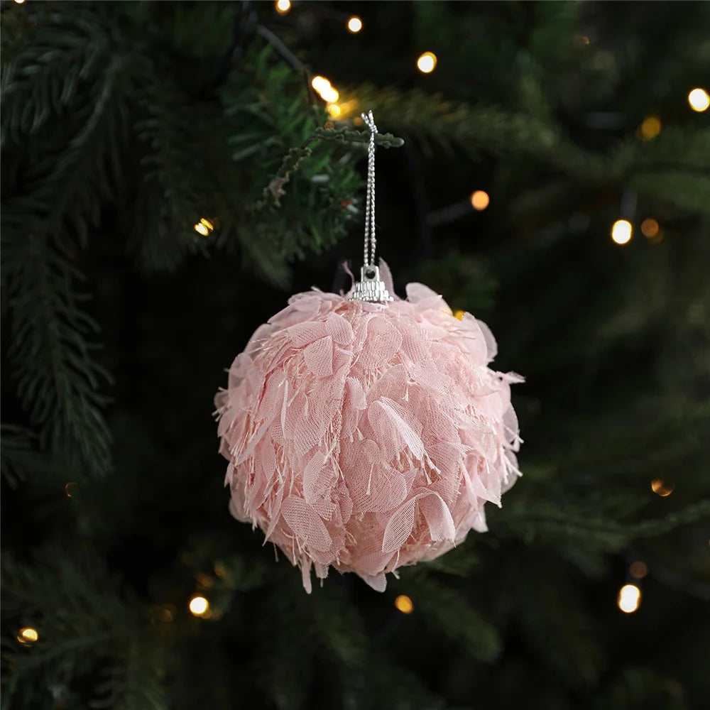 Pink Christmas Ball Ornament Fluffy Foam Xmas Tree Hanging Decoration DIY Party Decor - Style A - 4