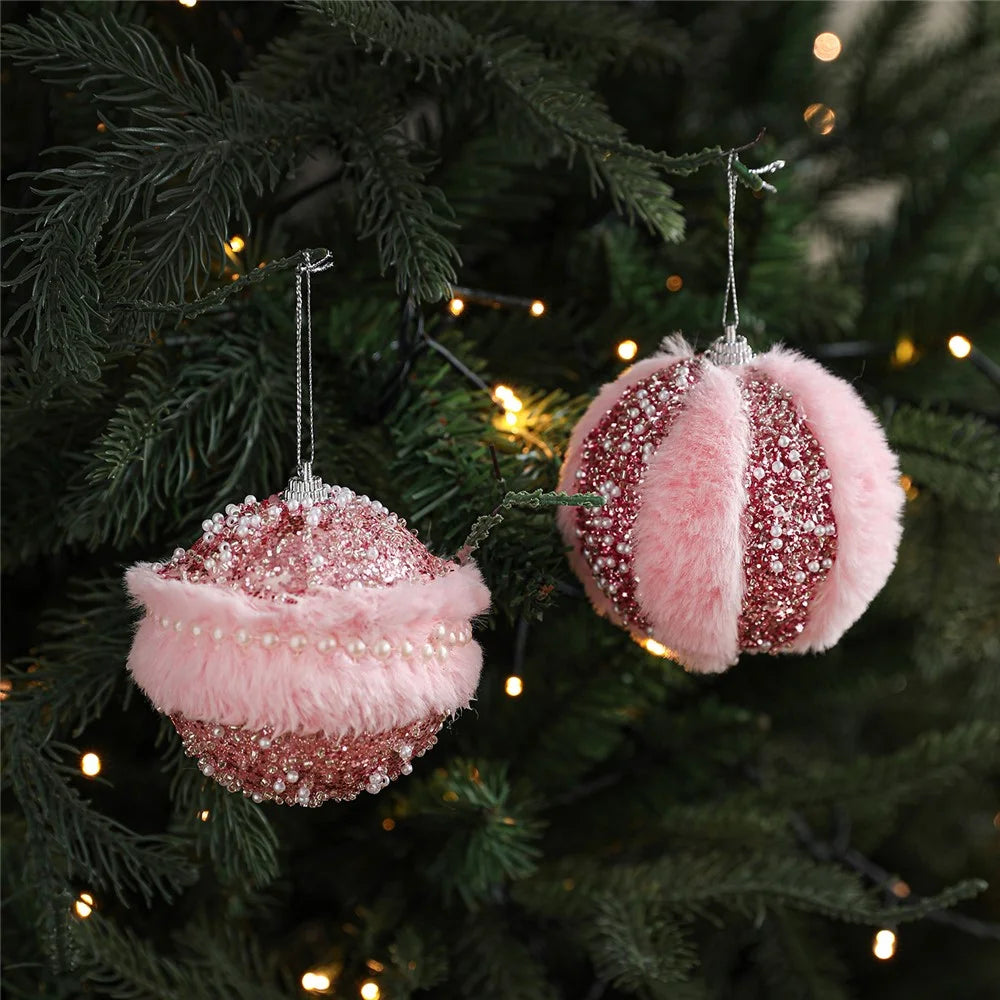 Pink Christmas Ball Ornament Fluffy Foam Xmas Tree Hanging Decoration DIY Party Decor - Style A - 6