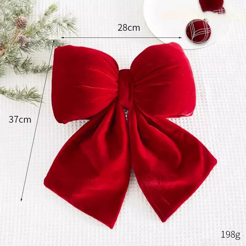 Size L 37 x 28cm Christmas Bow Large Velvet Bowknot Christmas Tree Decoration Ornament - Red - 2