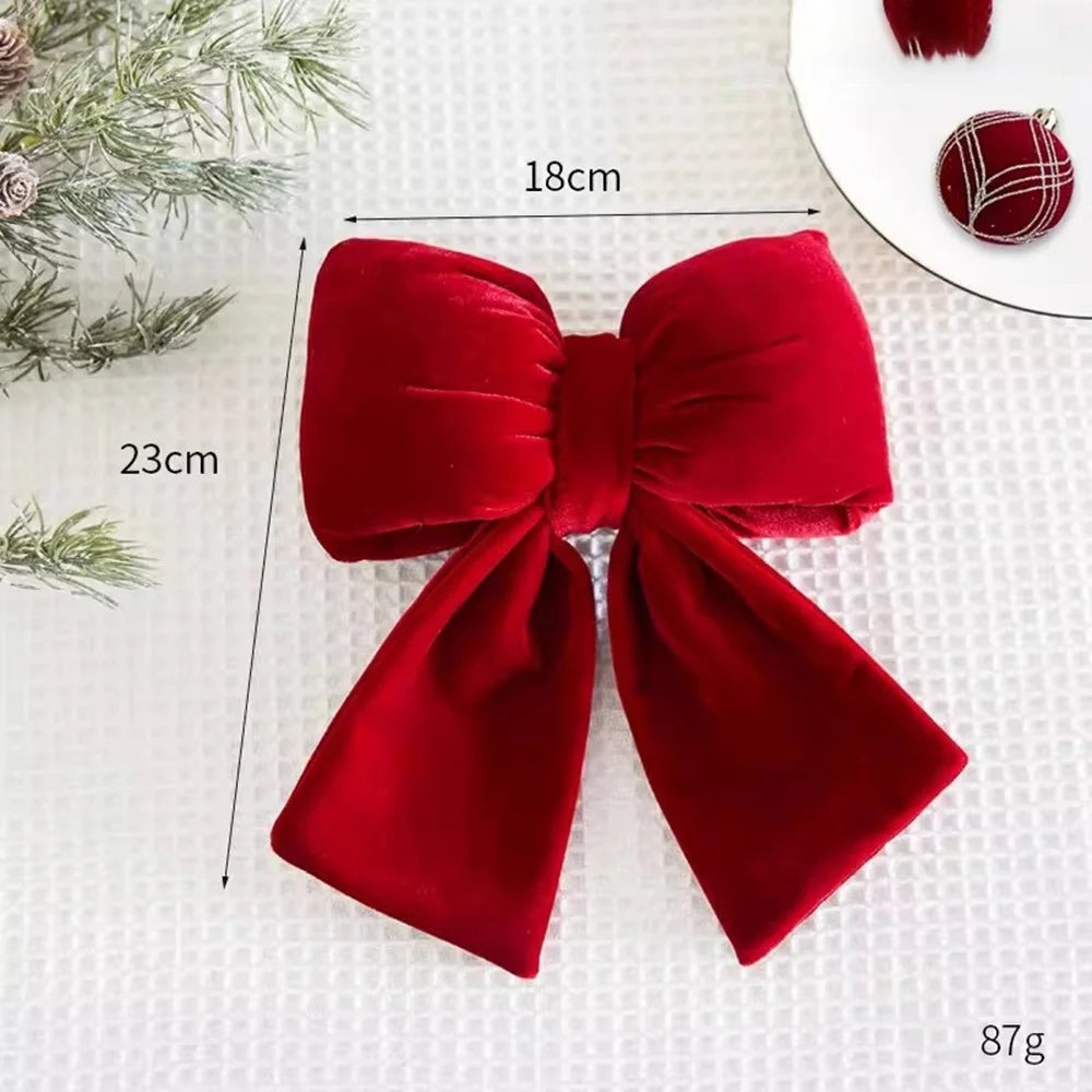 Size M 23 x 18cm Christmas Bow Velvet Bowknot Christmas Tree Decoration Ornament - Red - 2
