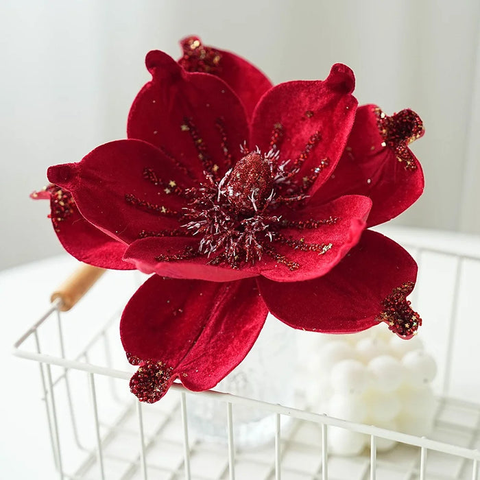 Christmas Artificial Magnolia Flower Xmas Tree Decoration Holiday Ornament - Red - 1