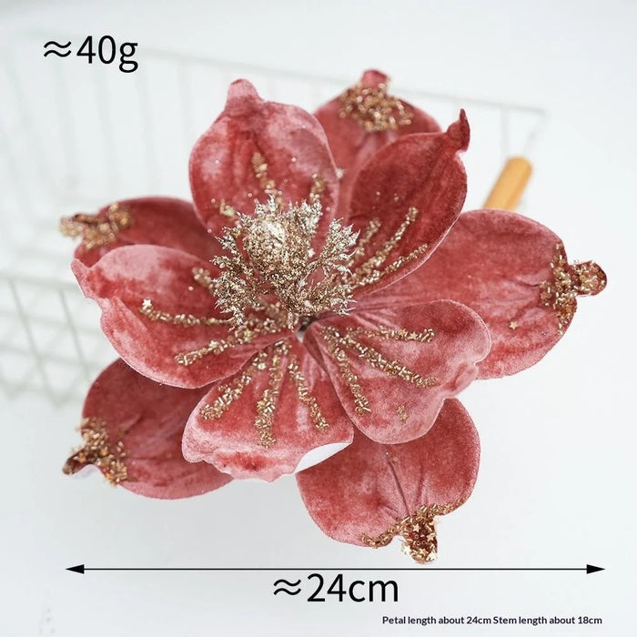 Christmas Artificial Magnolia Flower Xmas Tree Decoration Holiday Ornament - Red - 3
