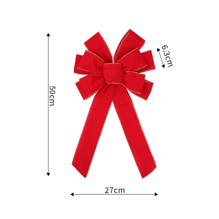 10-Loop Bow Large Velvet Christmas Bow with Glitter Gold Edge Xmas Tree Top Bow Front Door Decor - Red - 4