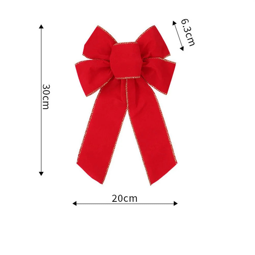 5-Loop Bow Velvet Christmas Bow with Glitter Gold Edge Xmas Tree Top Bow Front Door Decor - Red - 3