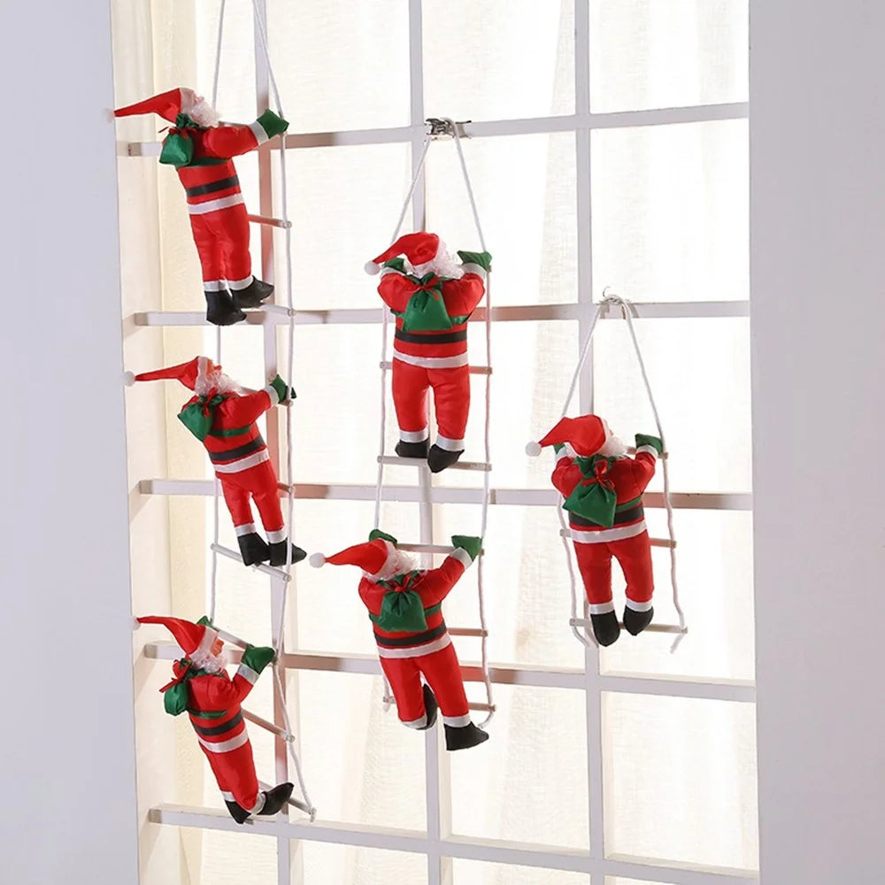 Santa Claus Climbing Ladder Window Decoration Christmas Hanging Ornament Festive Decoration - Red - 7