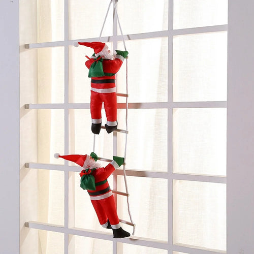 Two Santa Claus Climbing Ladder Window Decoration Christmas Hanging Ornament Festive Decoration - Red - 1