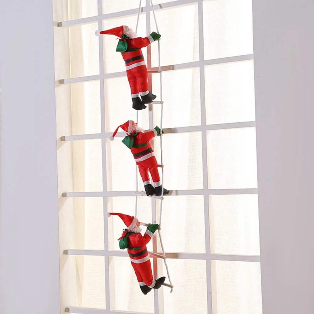 Three Santa Claus Climbing Ladder Window Decoration Christmas Hanging Ornament Festive Decoration - Red - 1