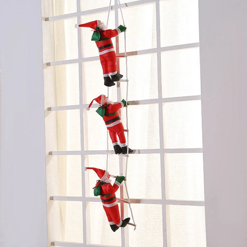 Three Santa Claus Climbing Ladder Window Decoration Christmas Hanging Ornament Festive Decoration - Red - 1