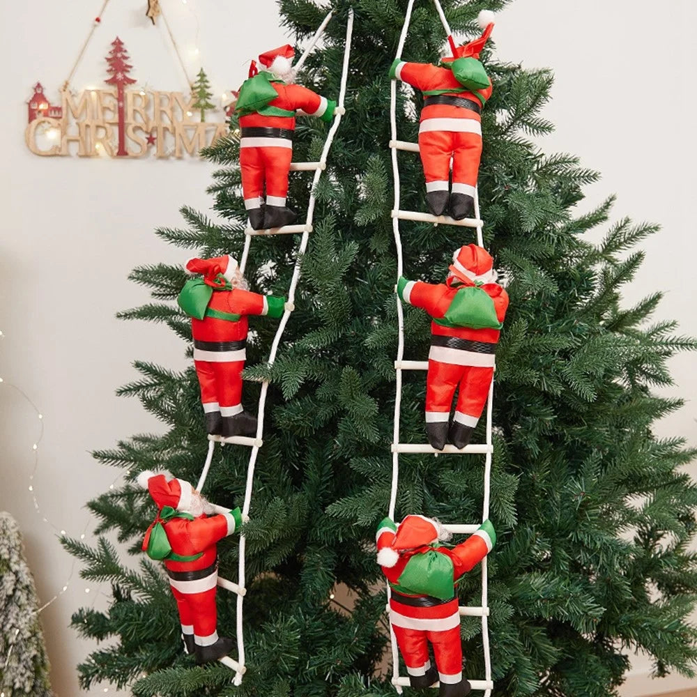 Three Santa Claus Climbing Ladder Window Decoration Christmas Hanging Ornament Festive Decoration - Red - 2