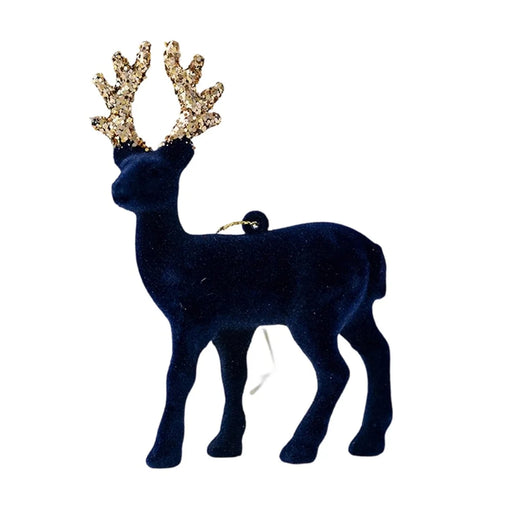 Christmas Reindeer Ornament Decoration Velvet Glitter Deer Hanging Ornament Photo Props Xmas Tree Decor - Midnight Blue - 1