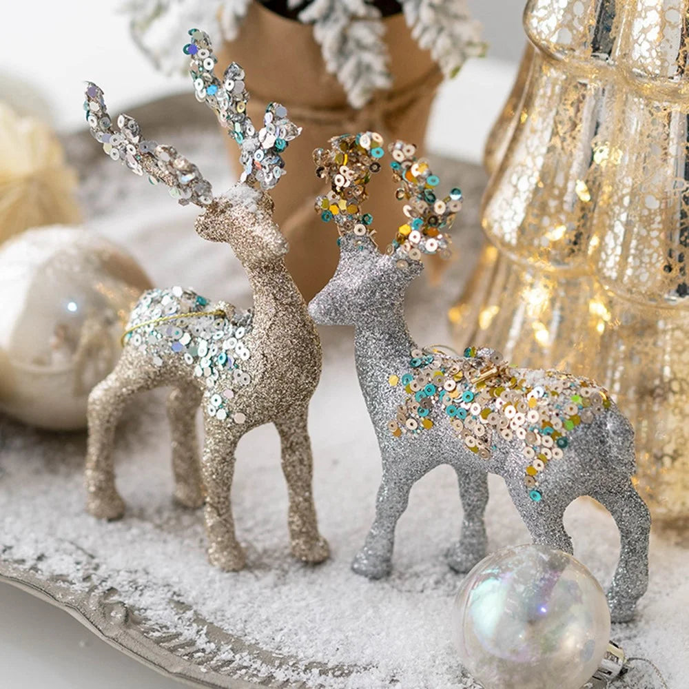 Christmas Reindeer Ornament Decoration Velvet Glitter Deer Hanging Ornament Photo Props Xmas Tree Decor - Midnight Blue - 3